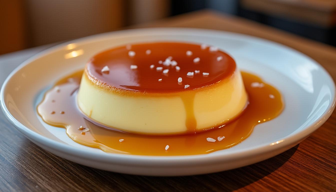 découvrez le flan aux œufs onctueux accompagné d'un caramel au beurre salé fondant, un dessert traditionnel qui rappelle les saveurs réconfortantes de l'enfance.