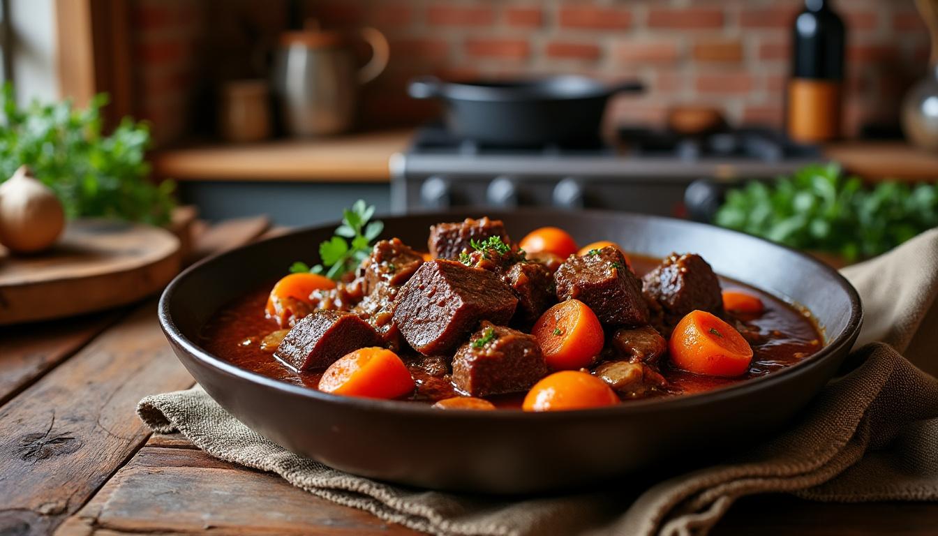 découvrez nos astuces incontournables pour réussir un bœuf bourguignon avec une viande fondante et une sauce onctueuse, et régalez-vous avec ce classique de la cuisine française.